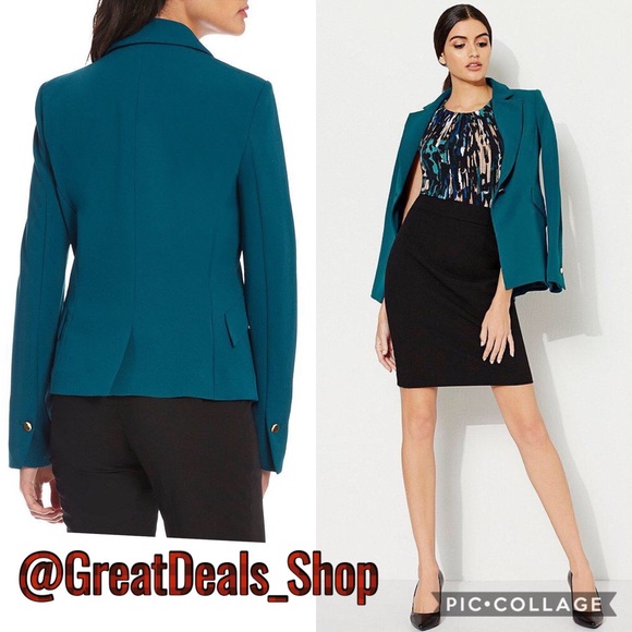 teal blazer outfit